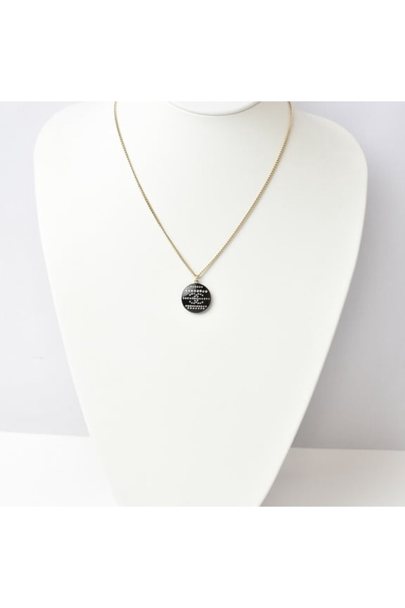 Pre-Owned Chanel necklace pendant CHANEL here mark CC rhinestone gold black (Good)