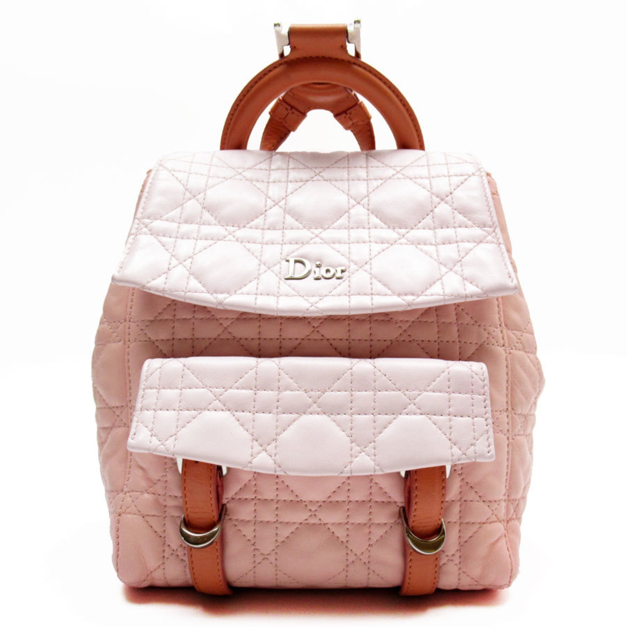 Pre Owned Christian Dior Backpack Cannage Leather Light Pink Silver Women s w0233a Good