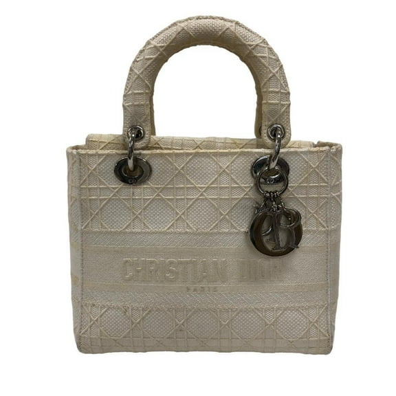 Pre-Owned Christian Dior Dior Lady Cannage Handbag White Women's (Fair)