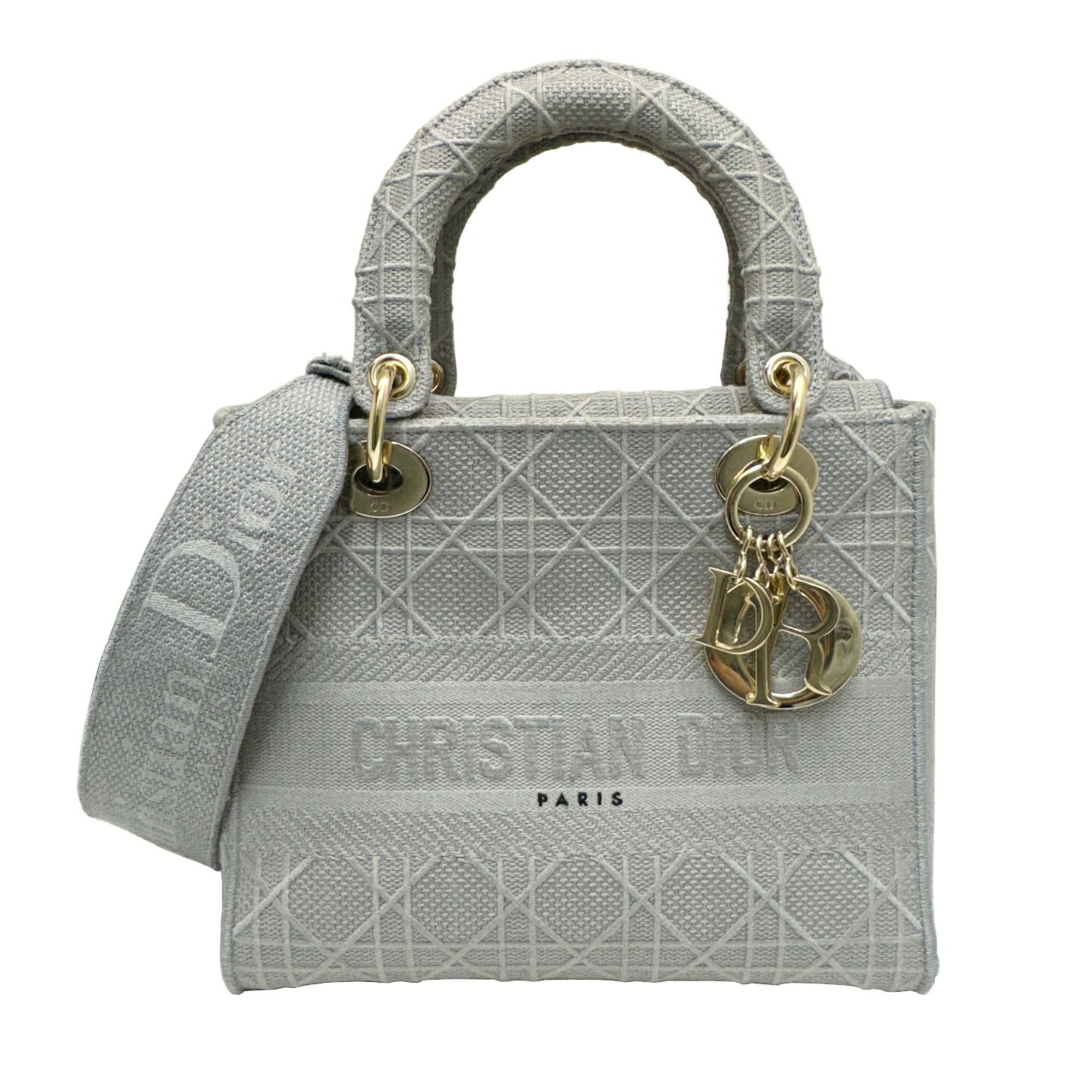 Pre-Owned Christian Dior LADY D-LITE Medium Bag Cannage Embroidery 