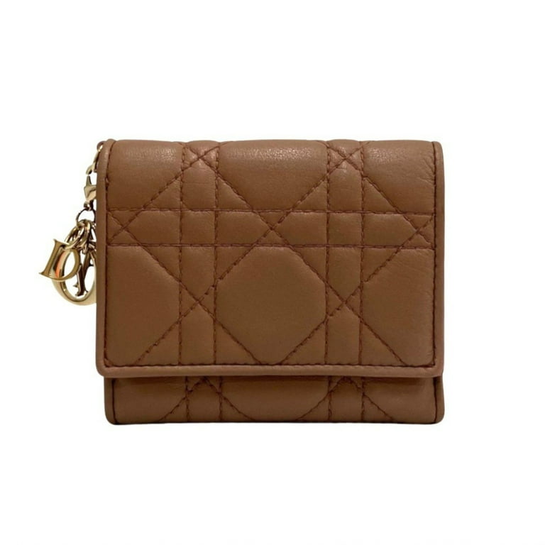 Pre Owned Christian Dior Lady Cannage Lambskin Leather Genuine Trifold Wallet Mini Good Walmart