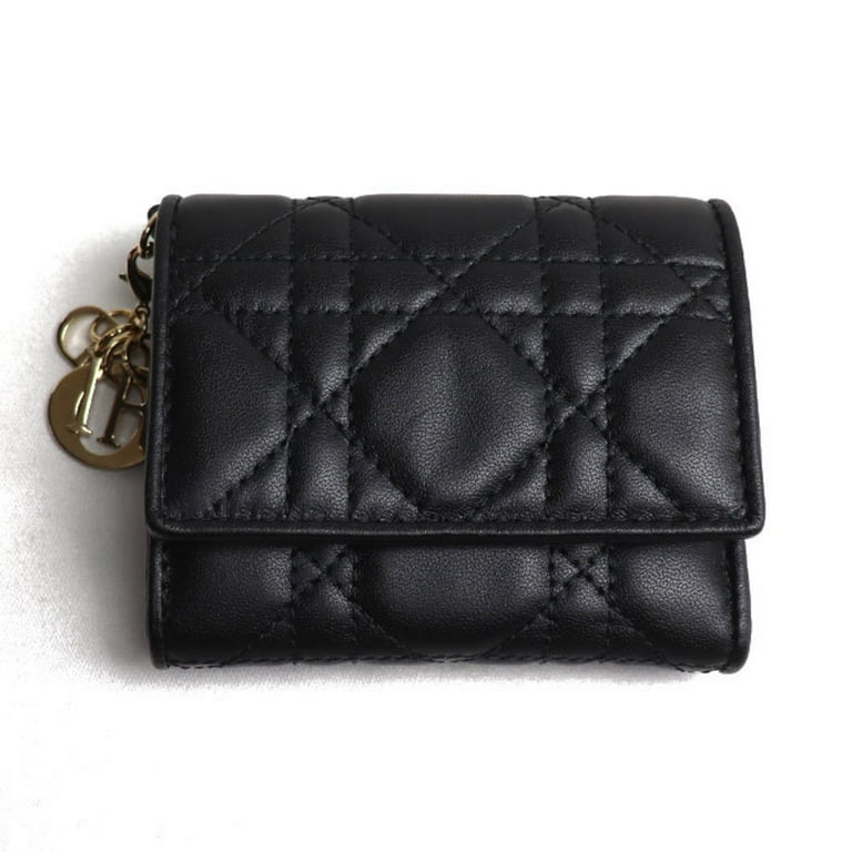 Pre-Owned Christian Dior Lady Lotus Wallet Cannage Bi-fold Pre-Owned Christian Dior Lady Lotus Wallet Cannage Bi-fold