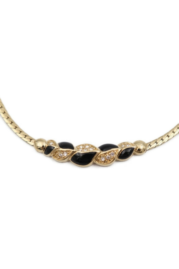 Pre-Owned Christian Dior Necklace Metal Rhinestone Gold Black CD Logo Choker (Good)