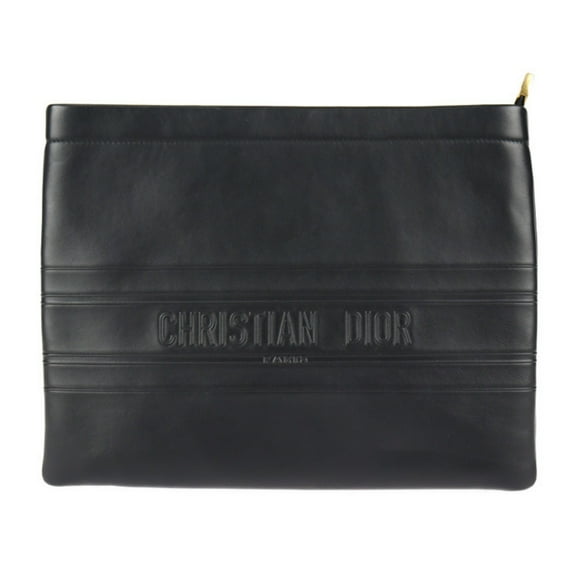 Pre-Owned Christian Dior clutch bag 19S5543CGSB leather black gold metal fittings (Good)