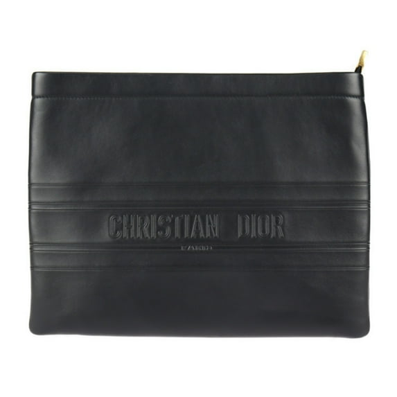 Pre-Owned Christian Dior clutch bag 19S5543CGSB leather black gold metal fittings (Good)
