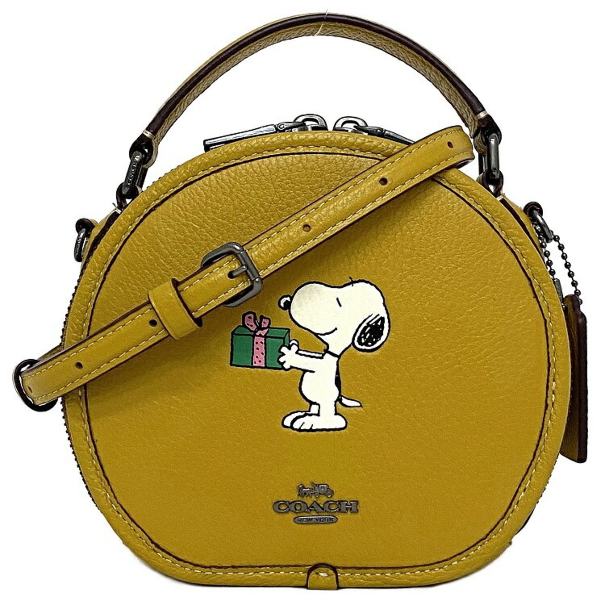 Pre Owned Coach 2way bag canteen yellow flux multi Snoopy CF290