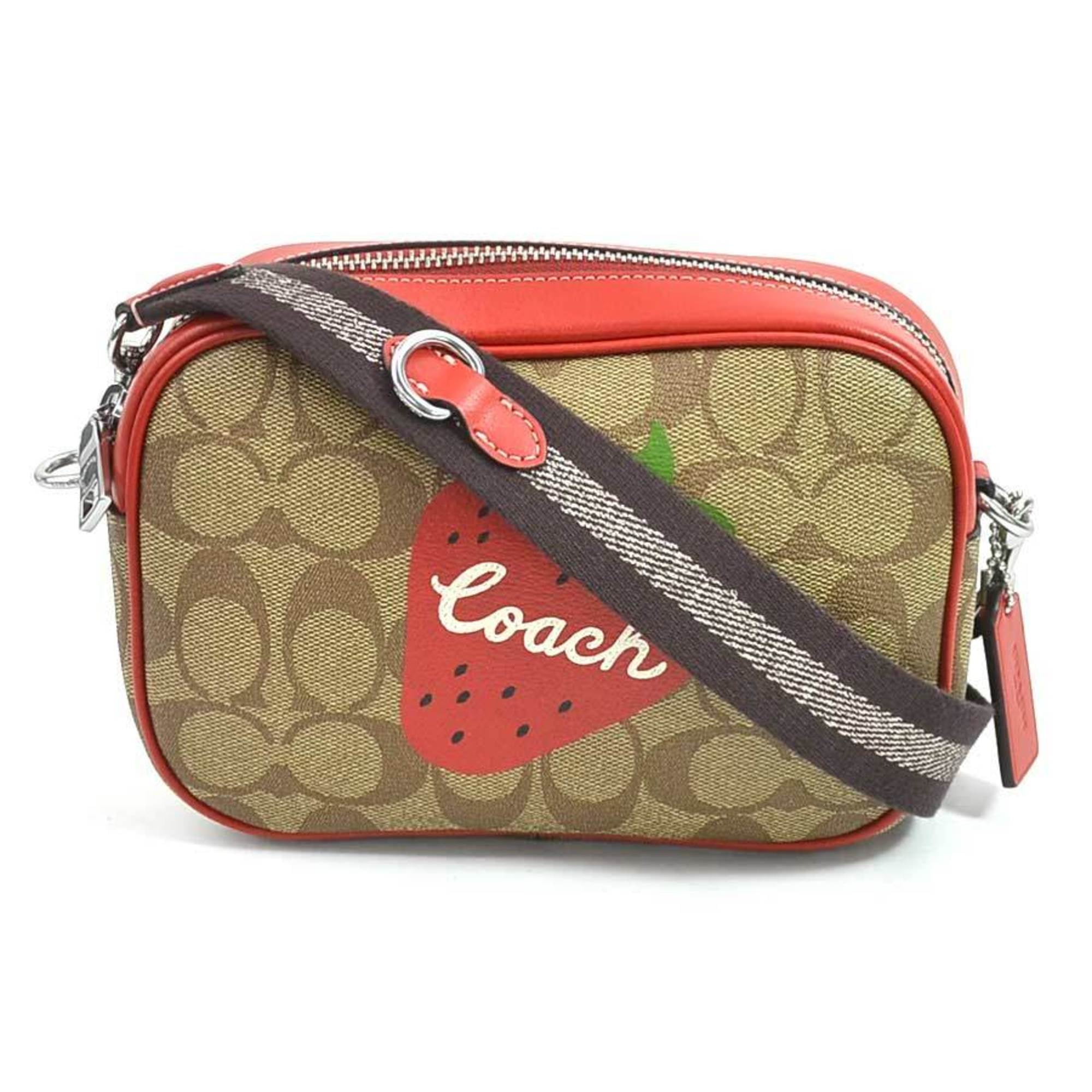 Pre Owned Coach COACH Crossbody Shoulder Bag Signature Coated Canvas Brown x Red Women s Good Walmart