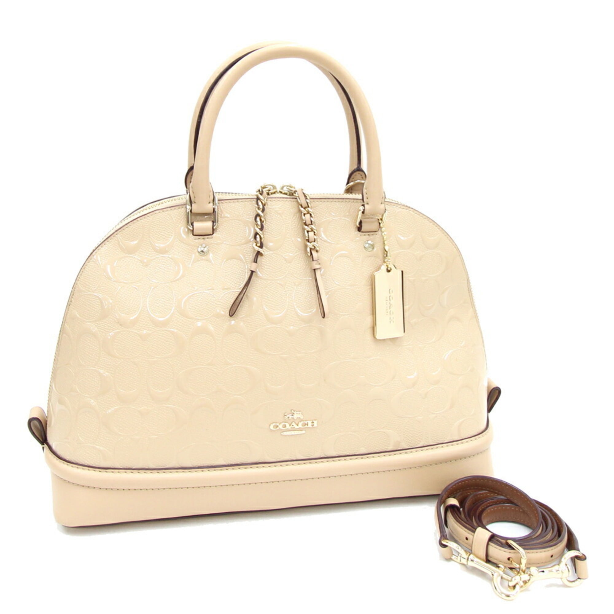 Pre Owned Coach Handbag Signature Embossed Sierra Satchel F55449 Beige Patent Leather Shoulder Bag Women s COACH Good Walmart