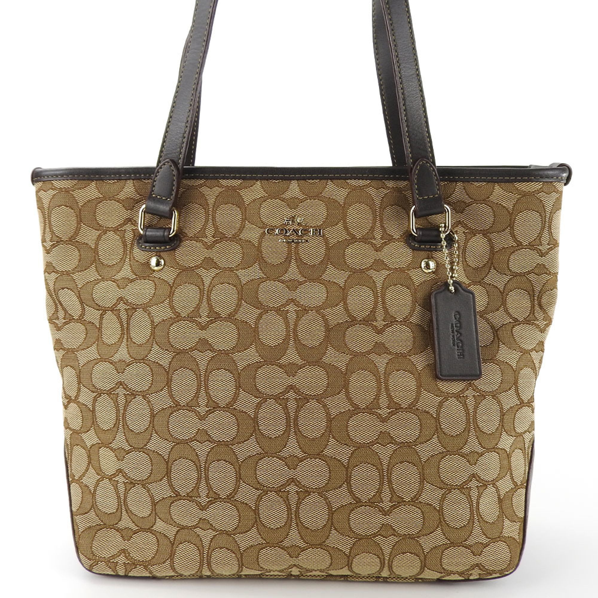 Pre Owned Coach Tote Bag F58282 Signature Canvas Leather Brown Beige Women s COACH Good Walmart