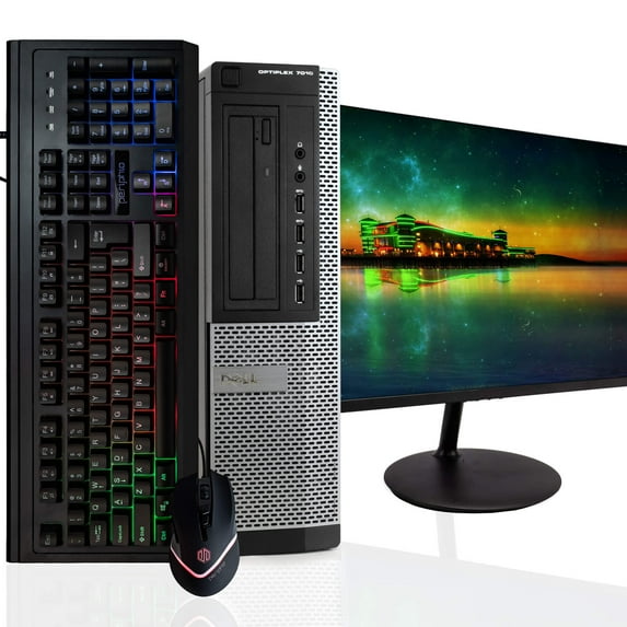 Pre-Owned DELL Optiplex 7010 Desktop Computer PC, Intel Quad-Core i7, 2TB HDD, 8GB DDR3 RAM, Windows 10 Home, DVD, WIFI, 19in Monitor, RGB Keyboard and Mouse