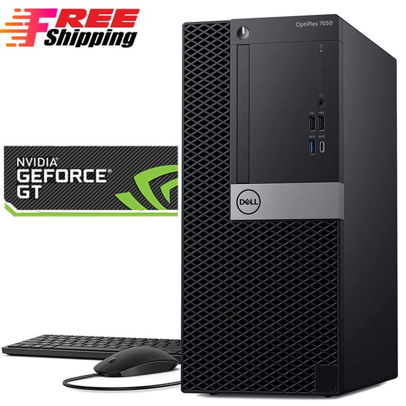Pre-Owned Dell 7050 Desktop Tower Computer PC Intel Core i5-7500 7th Gen. 3.40GHz Processor 16GB RAM 120 GB SSD 2TB NVIDIA GT 1030 Wifi Adapter Bto KB & Mouse Windows 10 (Refurbished)