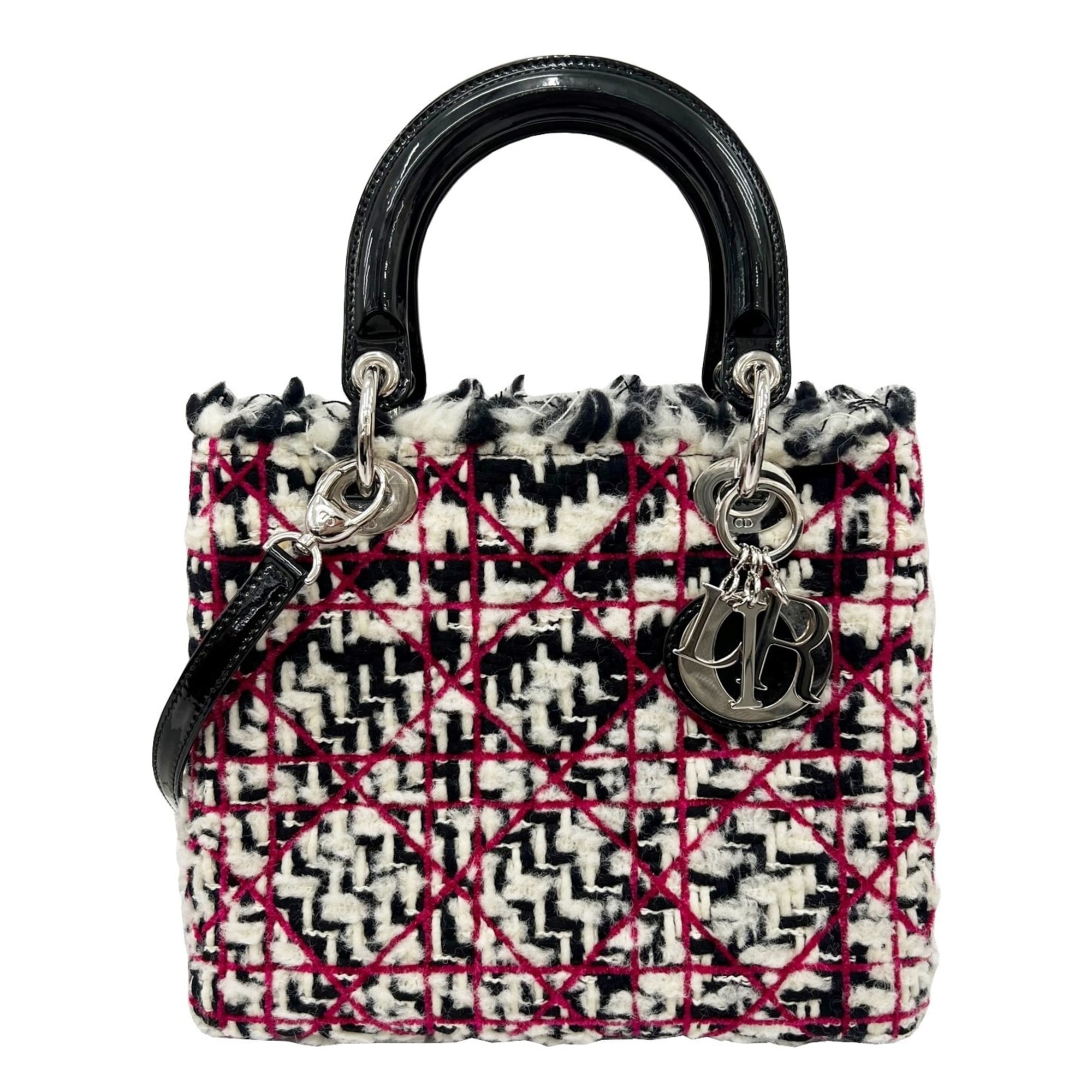 Pre-Owned Dior CHRISTIAN DIOR Lady shoulder bag handbag tweed leather black white pink silver hardware womens 2WAY Good