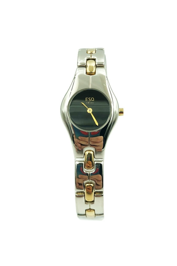 Pre-Owned ESQ Movado Tonneau Two-Tone Steel Black Dial Quartz Ladies Watch 07100710 (Good)