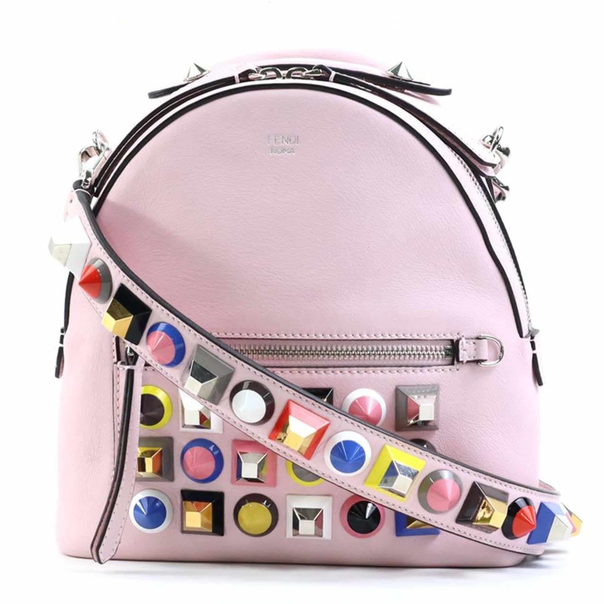 Pre Owned FENDI Crossbody Shoulder Bag Leather Studded Light Pink Multicolor Women s Good Walmart