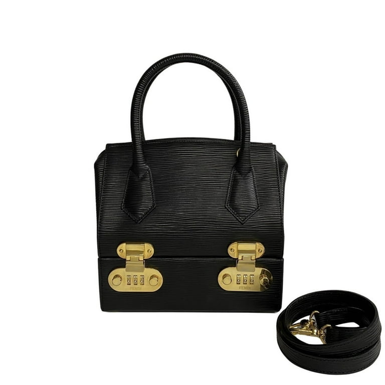 Pre Owned FENDI Logo Metal Fittings Epi Leather Genuine 2way Handbag Vanity Bag Makeup Box Shoulder Black 25747 Good Walmart
