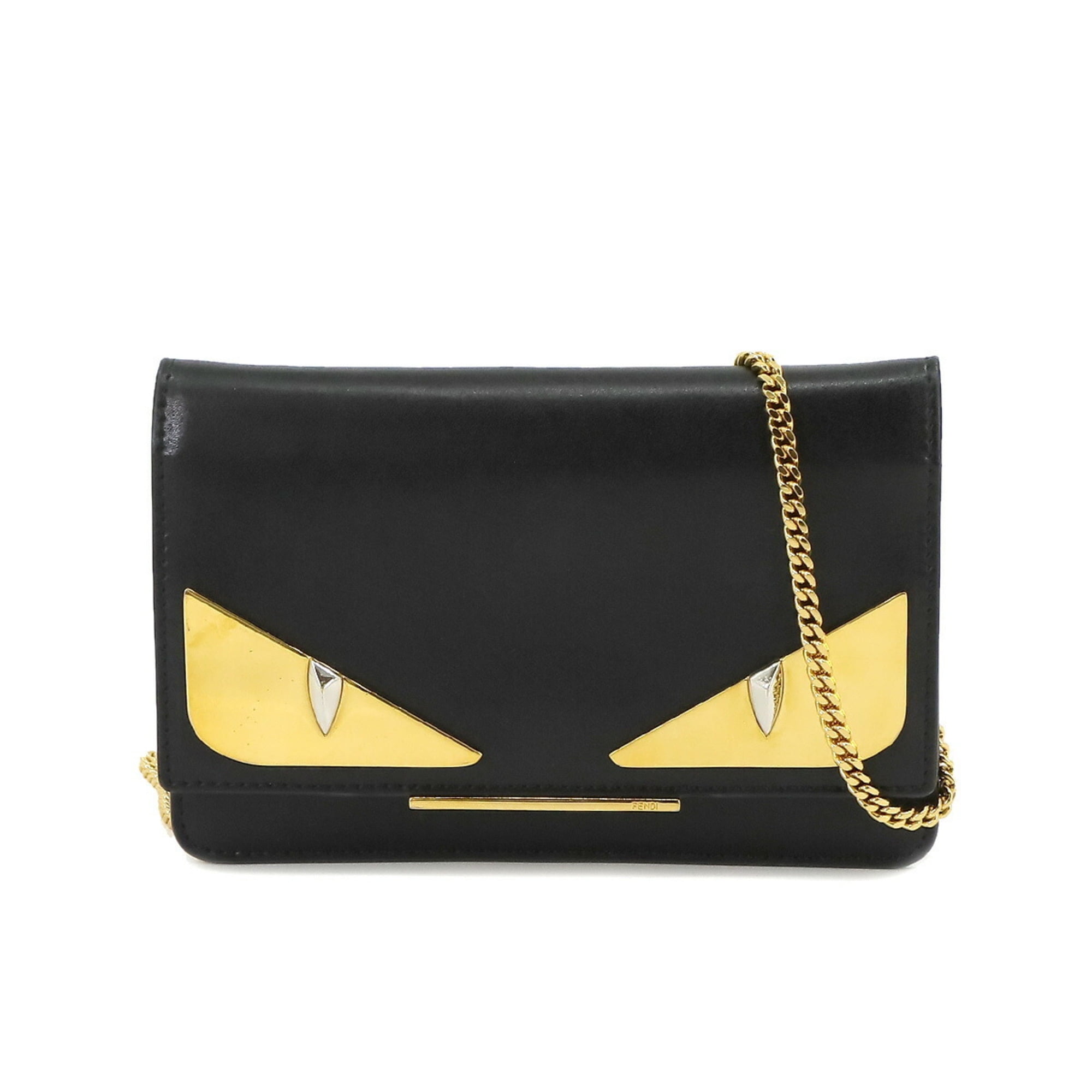 Pre Owned FENDI Monster Bugs Eye Chain Wallet Long Leather Black 8M0346 Gold Hardware Walmart