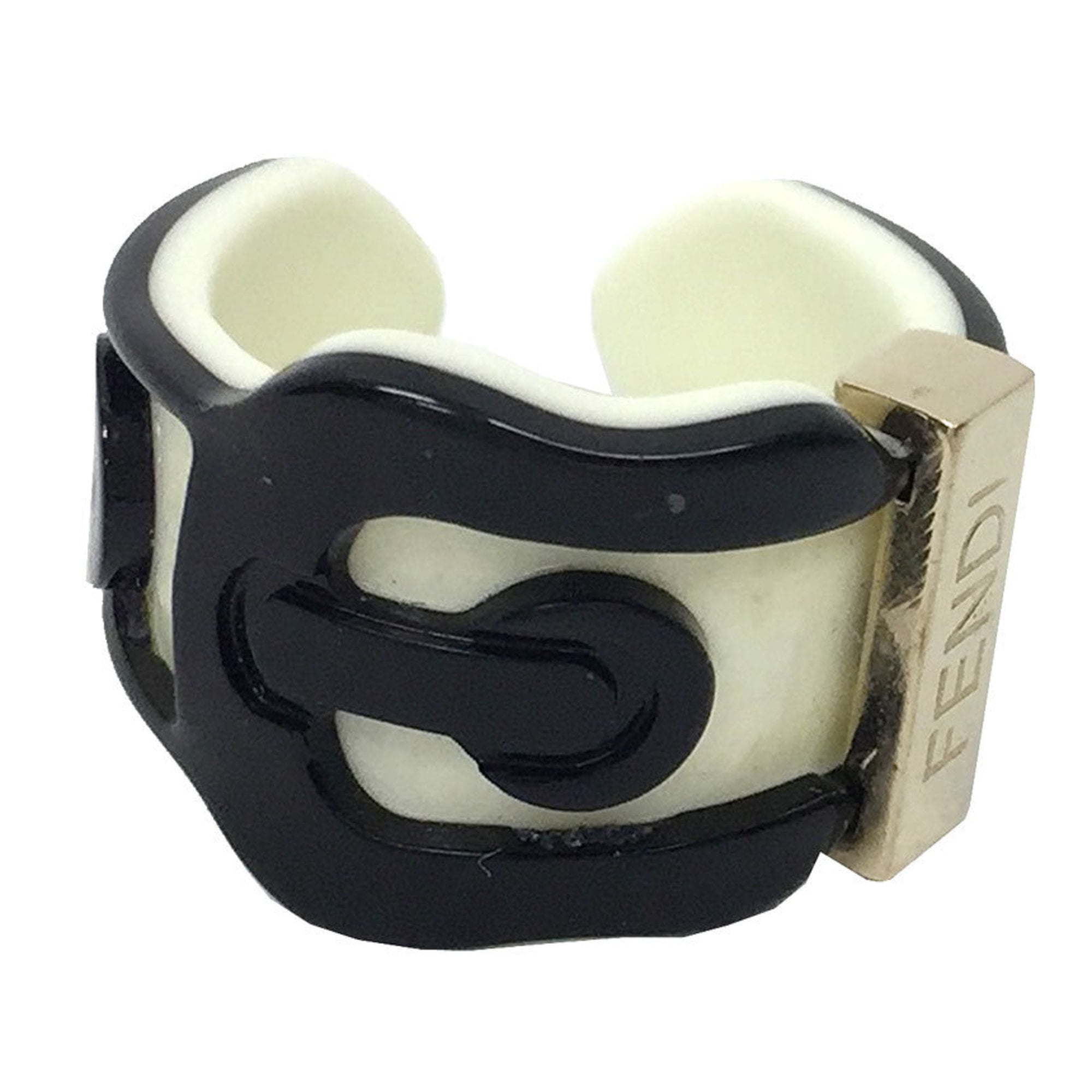 Pre Owned FENDI Ring Belt Motif Plastic Black and White x Gold Good Walmart