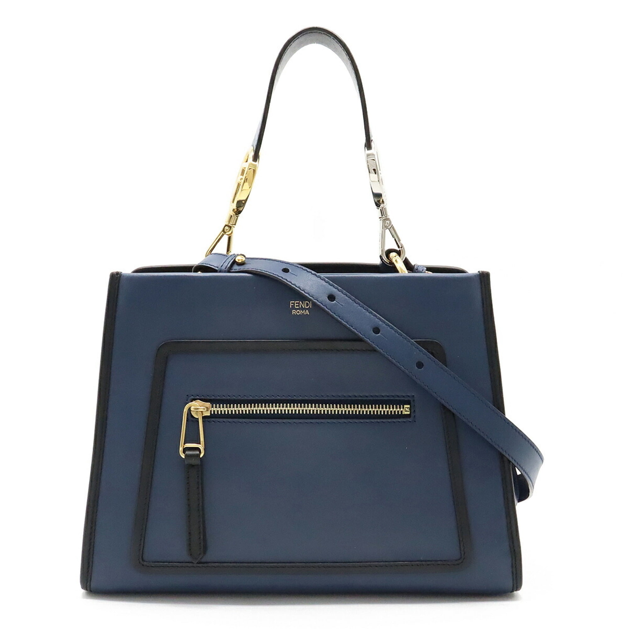 Pre-Owned FENDI Runaway Small Handbag Shoulder Bag Leather Blue 