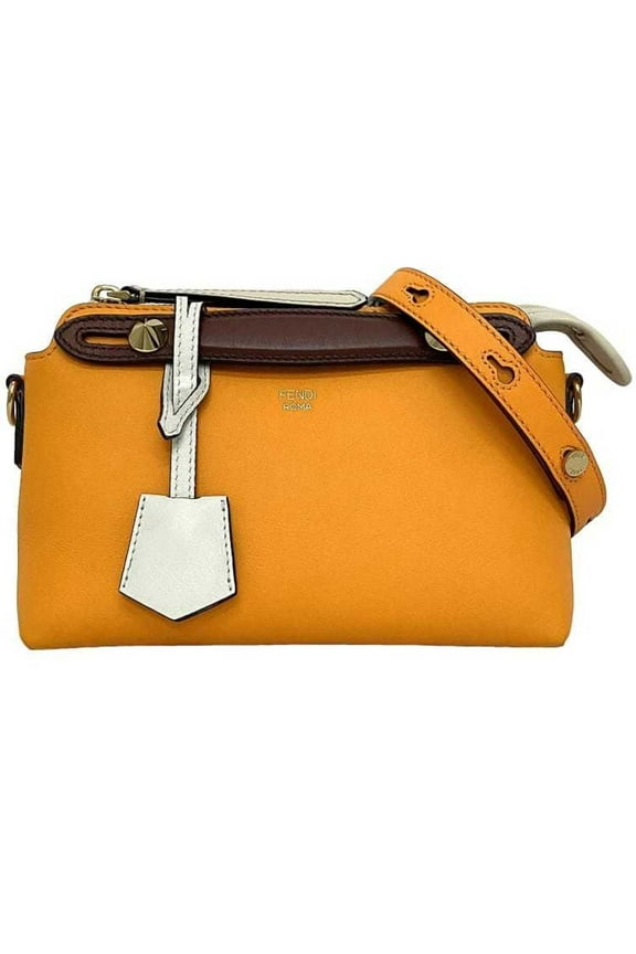 Pre-Owned Fendi 2way visor way orange white brown 8BL145 leather FENDI shoulder bag handbag pochette studs ladies (Good)