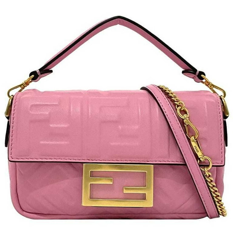 Pre Owned Fendi Baguette Small Pink Gold 8BS017 Leather GP FENDI Shoulder Bag FF Embossed Ladies Chain Like New Walmart