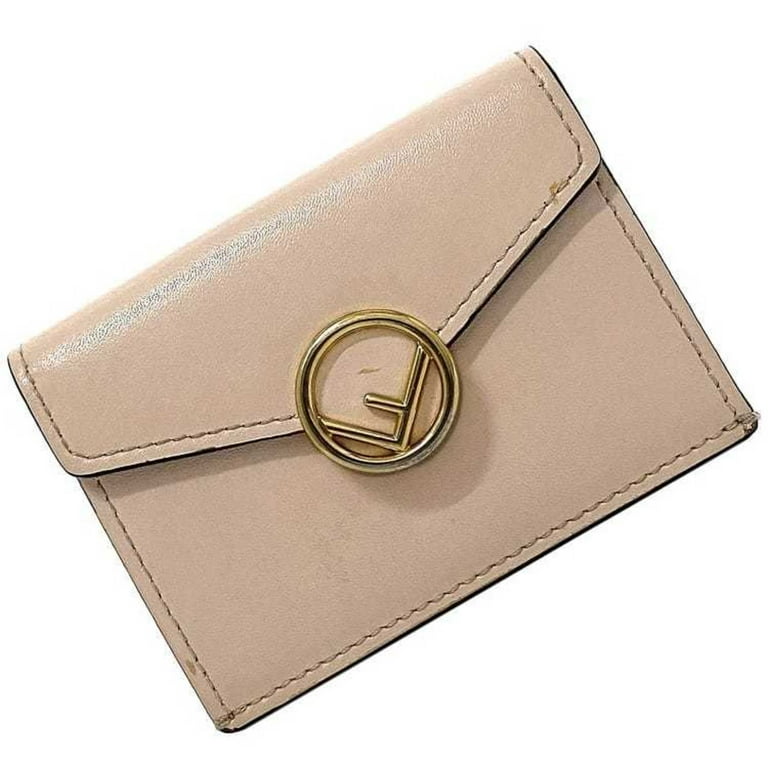 Pre Owned Fendi Trifold Wallet Pink Beige Gold Fizu 8M0395 Leather GP FENDI Circle Women s Good