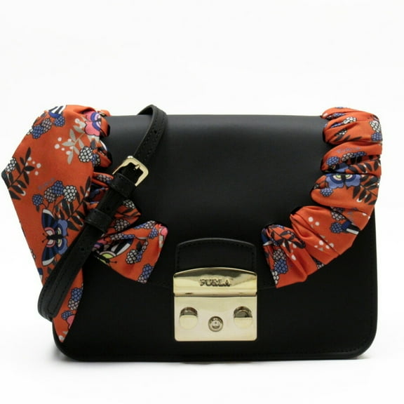 Pre-Owned Furla FURLA Shoulder Bag Metropolis Black Gold Orange Leather (Good)