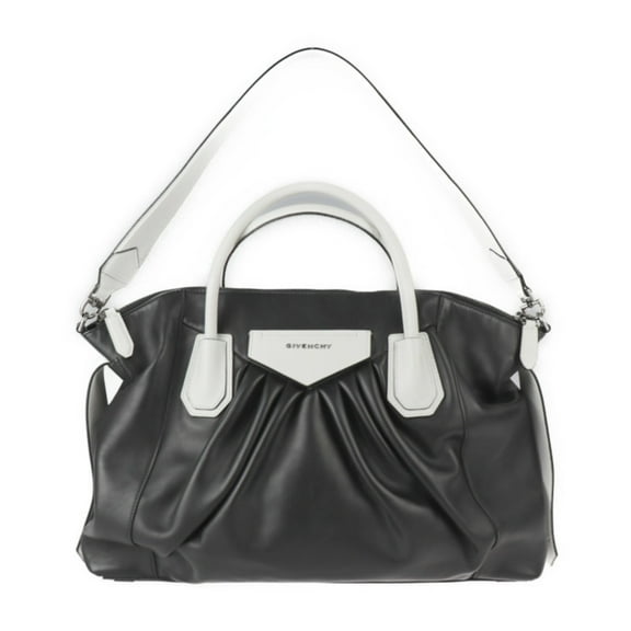 Pre-Owned GIVENCHY Givenchy Antigona soft medium handbag leather black white silver metal fittings 2WAY shoulder bag tote (Good)