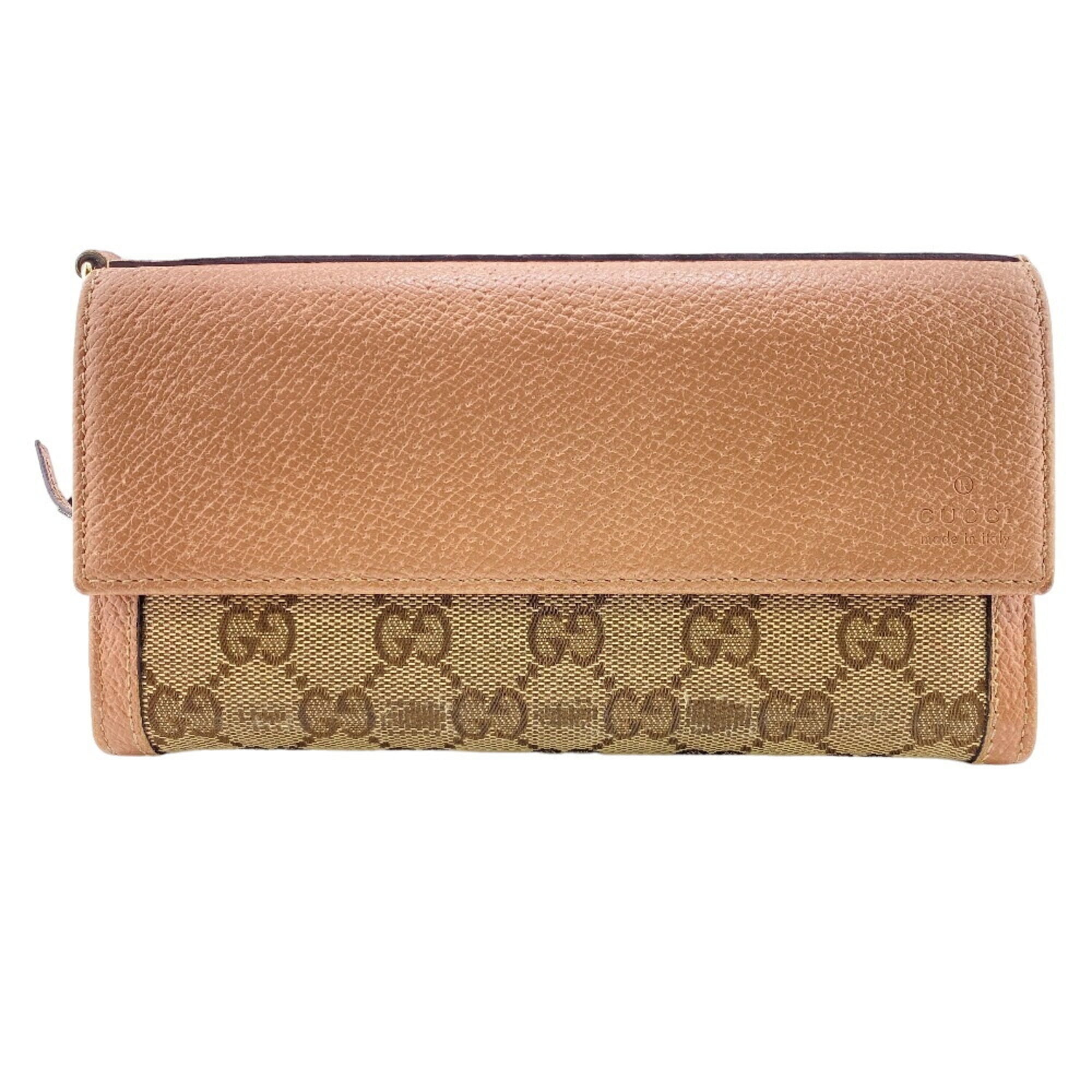 Pre-Owned GUCCI 323396 Flap coin purse long wallet GG canvas beige 