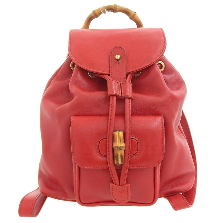 Pre Owned GUCCI Bamboo Backpack Rucksack 003 2058 0030 Leather Red Good Walmart