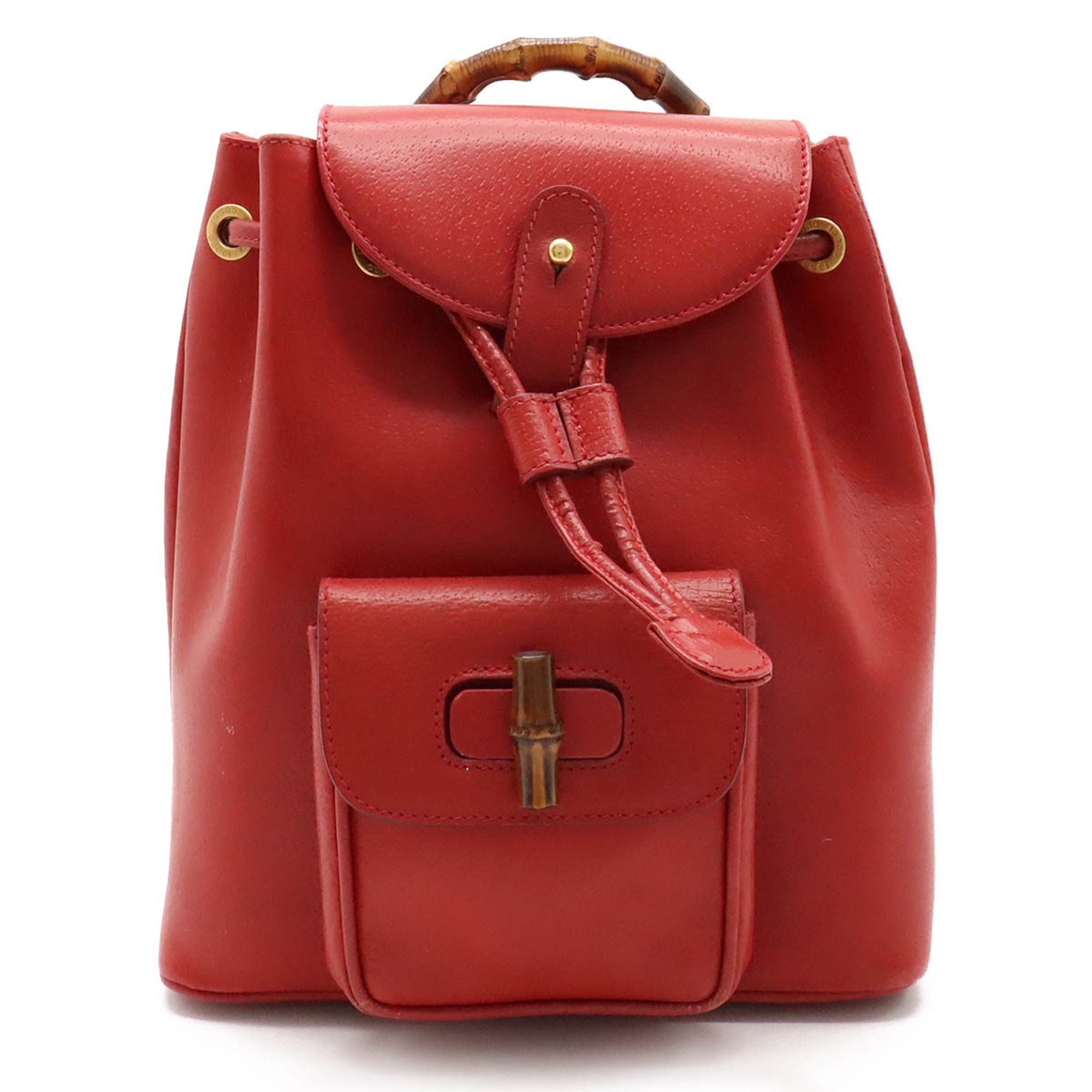 Pre-Owned GUCCI Bamboo Rucksack Backpack Shoulder Bag Leather Red  003.1705.0030 (Good)