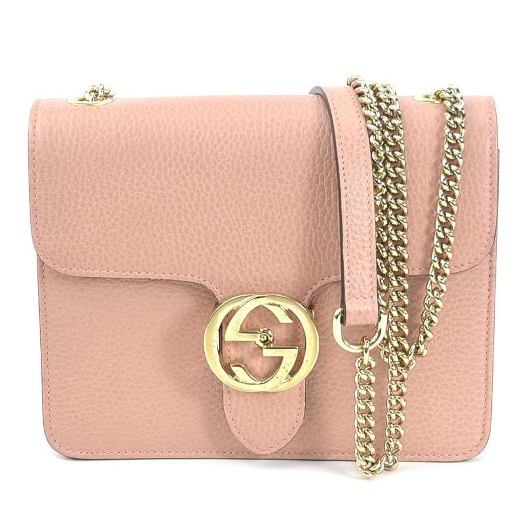 Pre Owned GUCCI Crossbody Shoulder Bag Leather Metal Pink Beige Gold Ladies 510304 Good