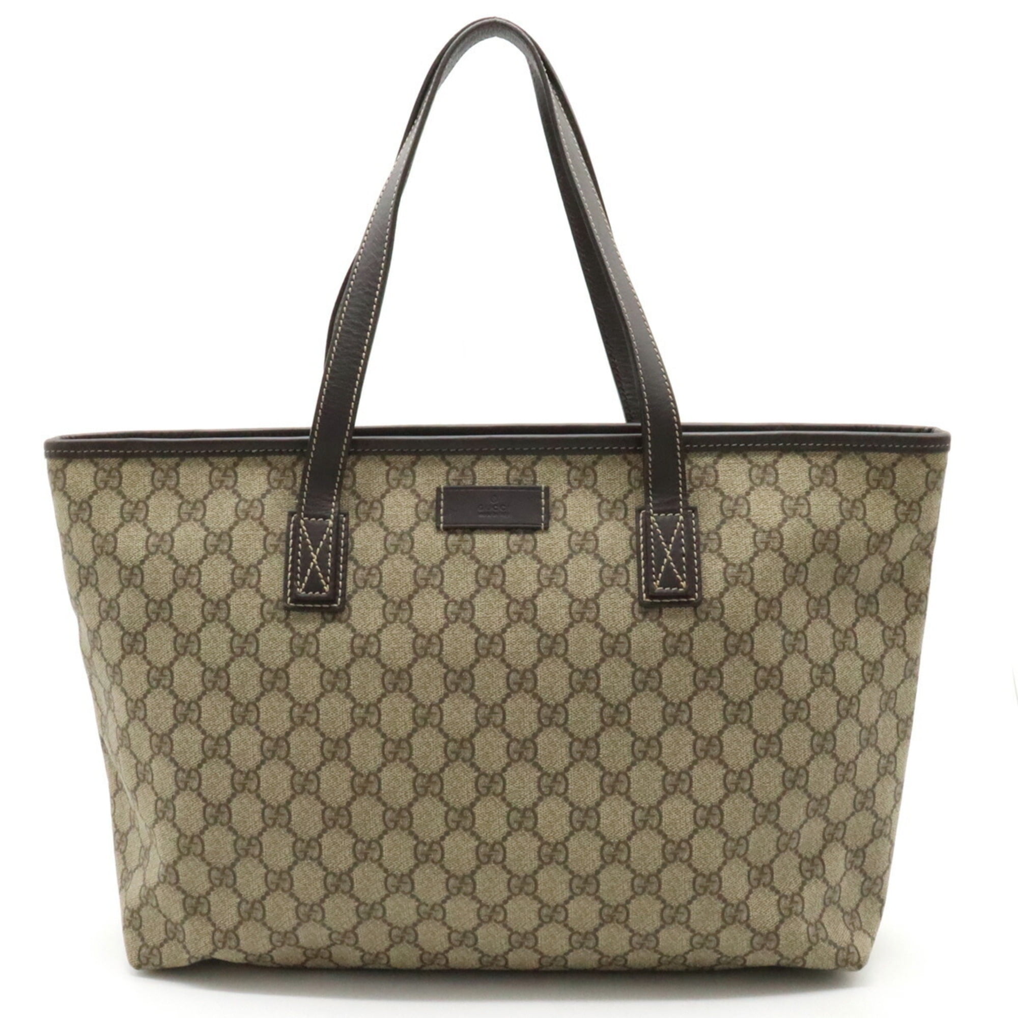 Pre Owned GUCCI GG Supreme Plus Tote Bag Shoulder PVC Leather Beige Dark Brown 211137 Good Walmart