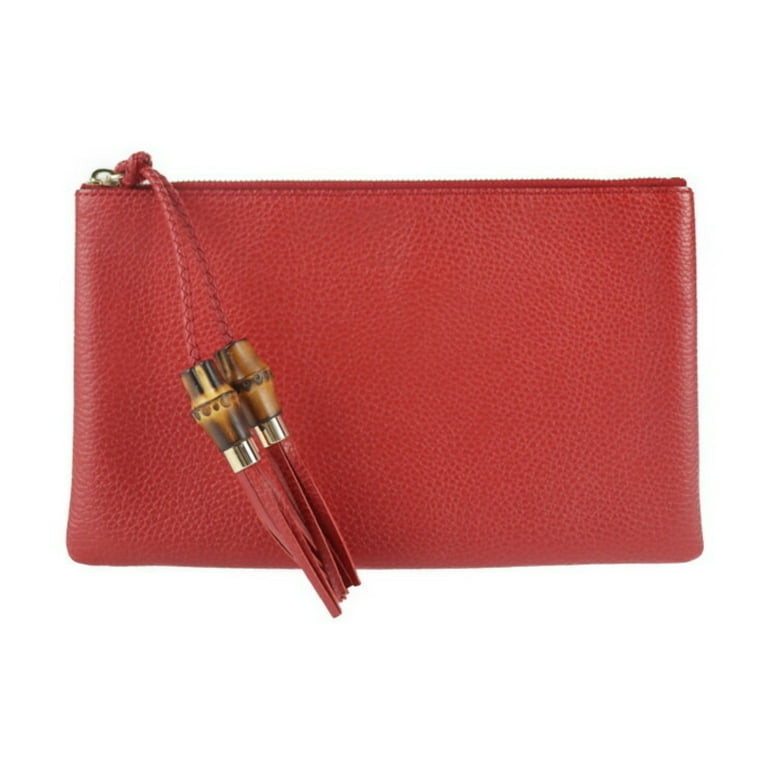 Pre Owned GUCCI Gucci Bamboo Clutch Bag 449652 Leather Red Tassel