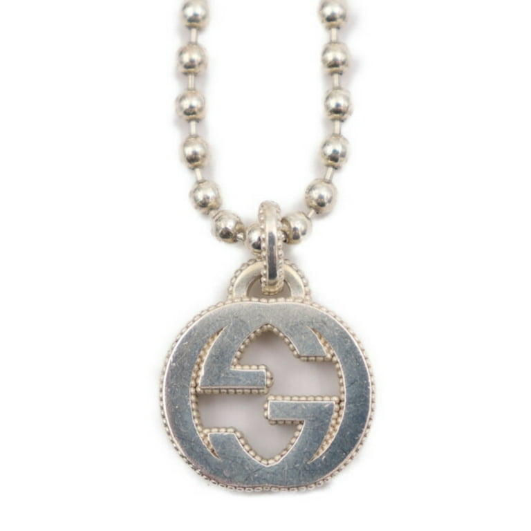 Pre Owned GUCCI Gucci Interlocking G Necklace 479219 Ag925 Silver Pendant Ball Chain Good