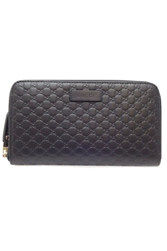 Pre-Owned GUCCI Gucci Round Zipper Micro Guccisima 449391 Long Wallet Leather Black Outlet 180143 (Like New)