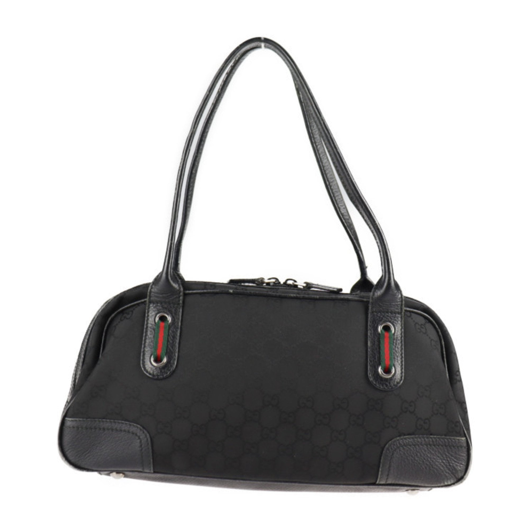 Pre-Owned GUCCI Gucci Sherry Line Handbag 293594 GG Nylon Leather Black ...