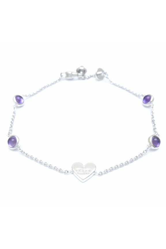Pre-Owned GUCCI Heart Tag Bracelet Amethyst #17 Silver 925 291367 (Good)