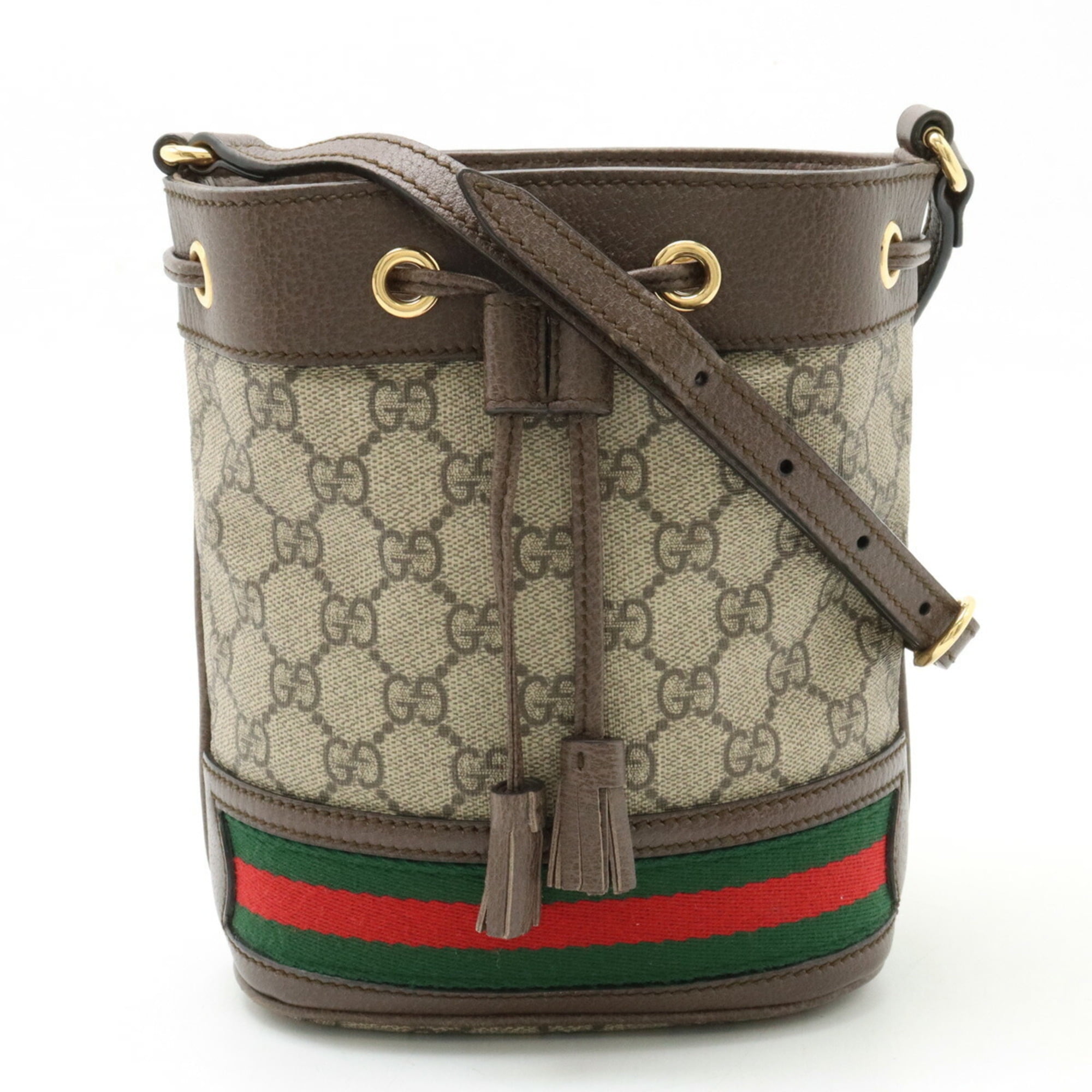 Pre Owned GUCCI Ophidia GG Supreme Bucket Bag Web Line Shoulder Leather Beige Mocha Brown 550620 Good Walmart