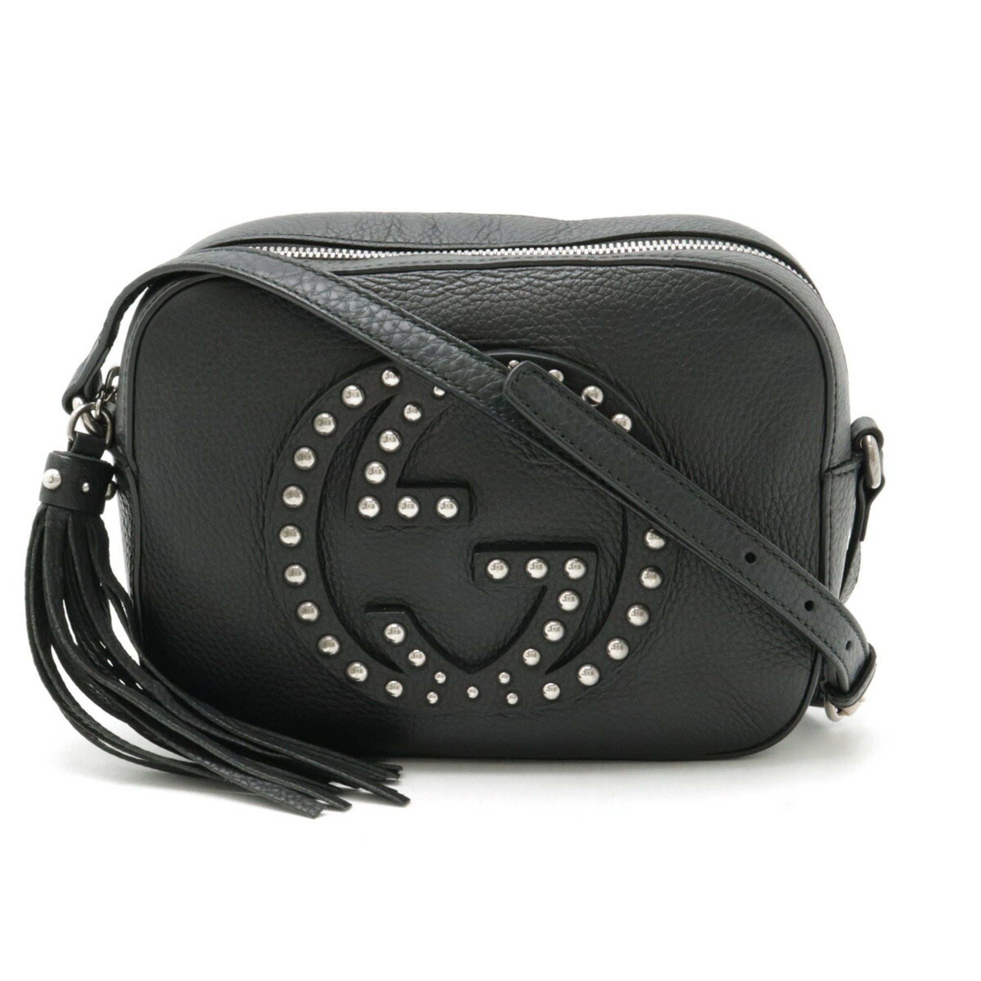 Pre Owned GUCCI Soho Disco Bag Studs Tassel Shoulder Pochette Leather Black 308364 Good Walmart