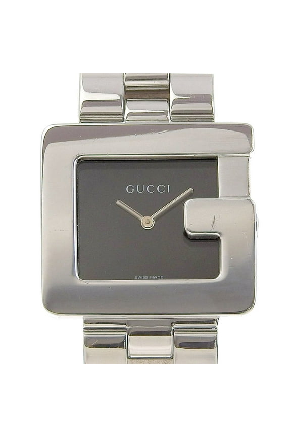 Pre-Owned GUCCI Watch 4600L Stainless Steel Swiss Made Silver Quartz Analog Display Black Dial Ladies (Fair)