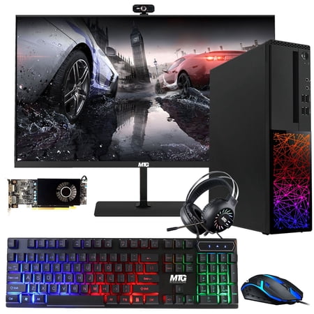 Pre-Owned Gaming Desktop PC, Intel i5 6th Gen, TechMagnet Galaxy, 16GB RAM, 1TB SSD | 2TB HDD, MTG New 24 Inch Monitor, AMD RX 550, RGB Keyboard Mouse, Speaker, Webcam, Win 10 Pro (Refurbished)