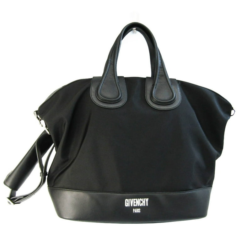 Pre Owned Givenchy Nightingale Women Men Leather Canvas Handbag Shoulder Bag Black Good
