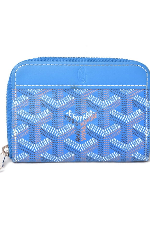 Pre-Owned Goyard coin case, purse, card GOYARD wallet, Matignon, herringbone, blue (Good)