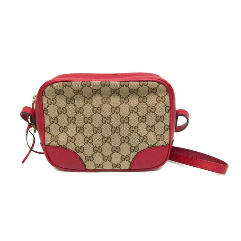 Pre Owned Gucci GG Canvas 449413 Women s Canvas Leather Shoulder Bag Beige Red Color Good Walmart