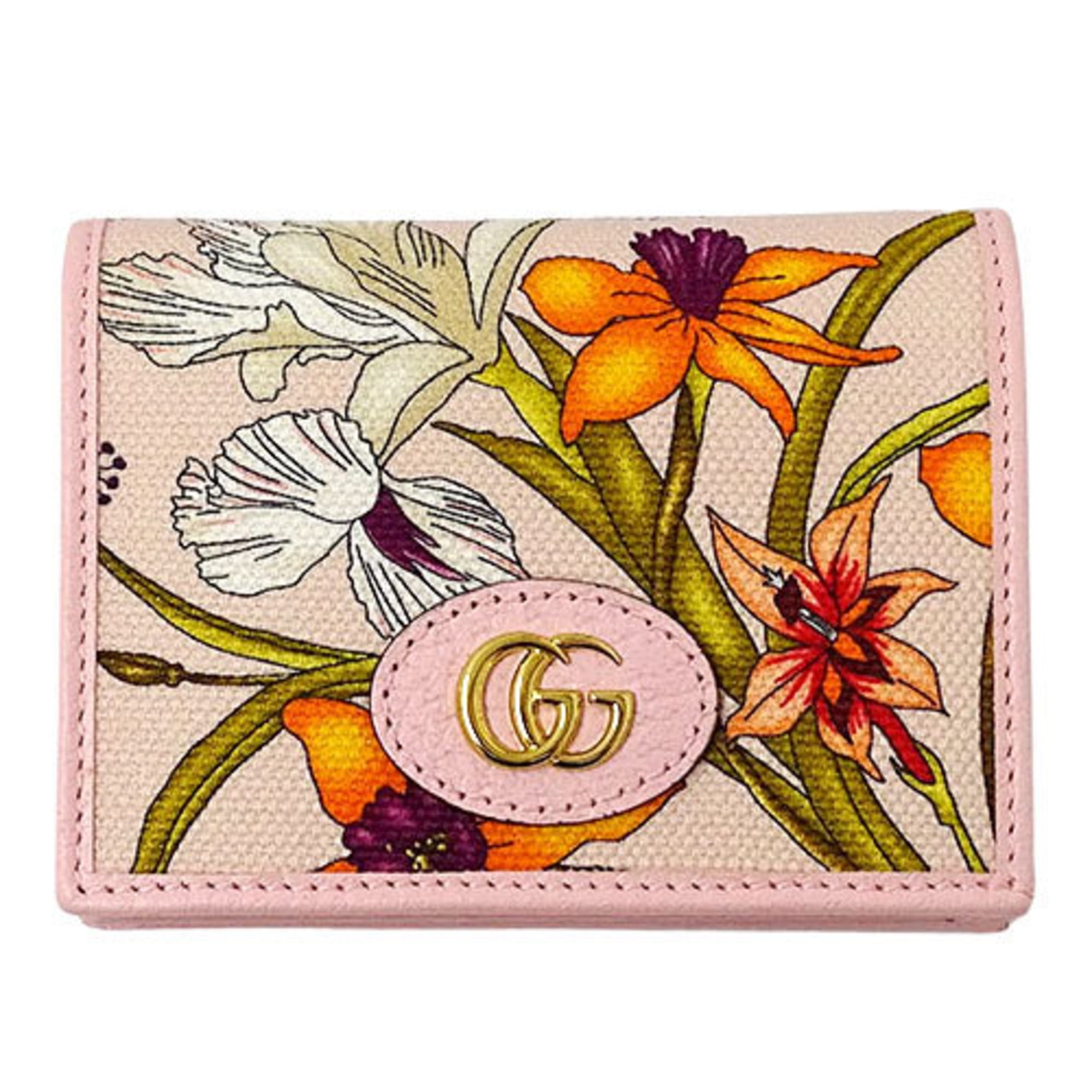 Pre Owned Gucci GUCCI Wallet Women s Bifold Flora Canvas Light