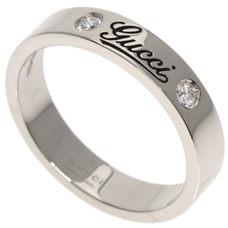 Pre-Owned Gucci Icon Print 2P Diamond #12 Ring K18 White Gold 