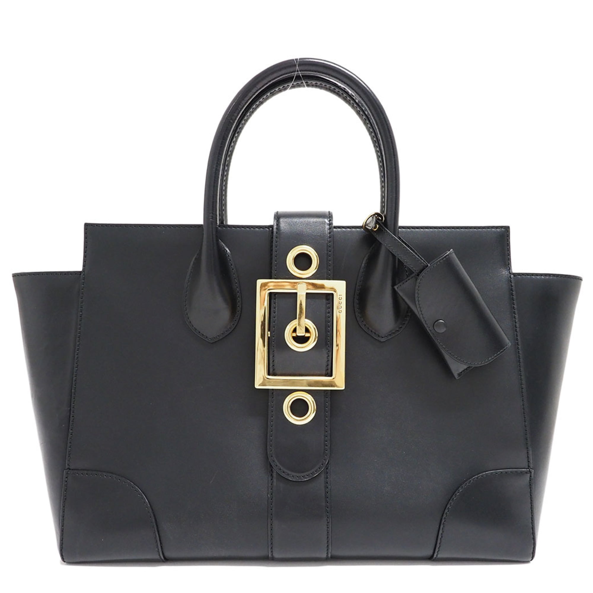 Pre-Owned Gucci Leather Tote Bag Handbag Black 323652 Shine Flap