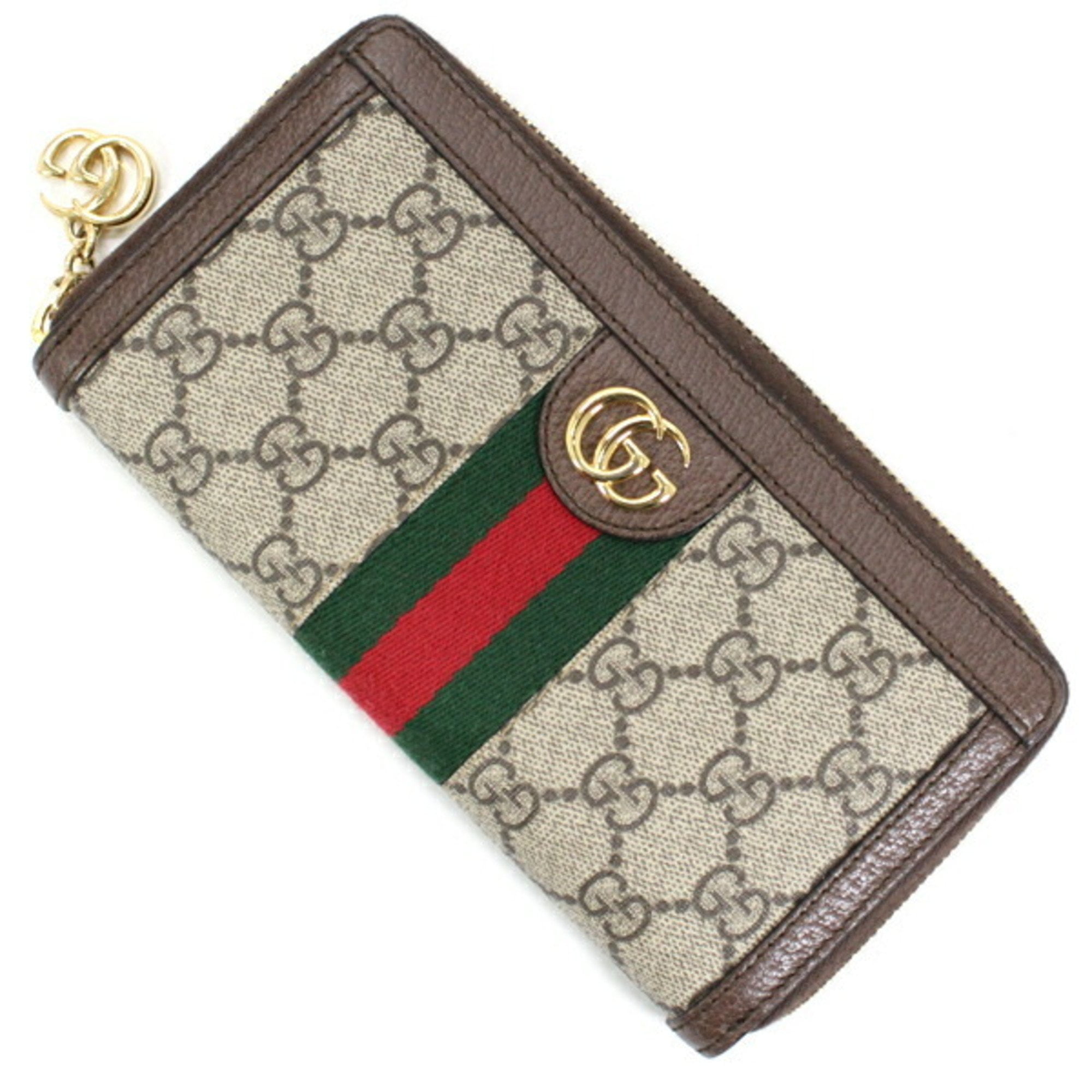 Pre Owned Gucci Long Wallet Round Offia GG Supreme 523154 Zip Around Leather Shelly Line Men s Women s Good