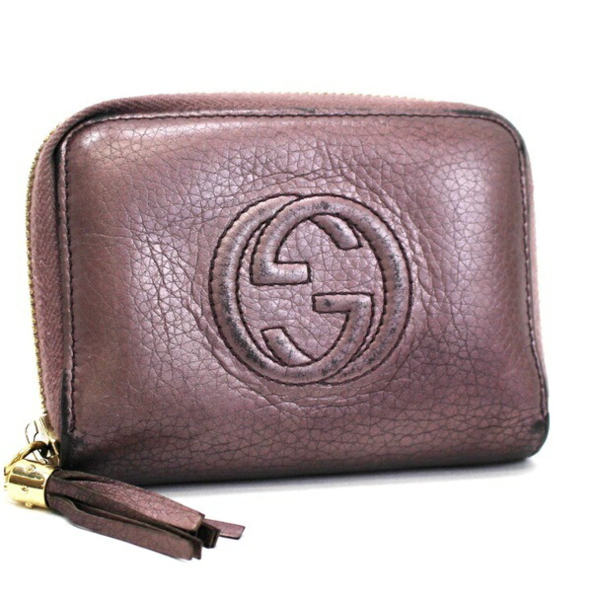 Pre Owned Gucci Soho Coin Case Interlocking G Pink Purple Calf