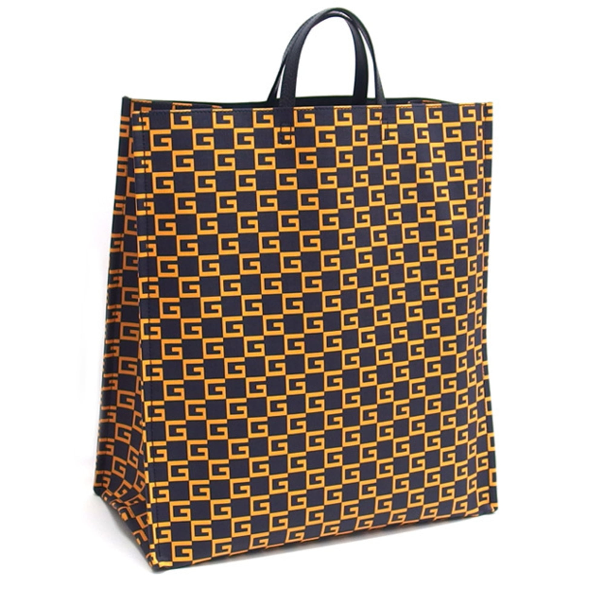 Pre Owned Gucci Square G Print Tote Bag Dark Navy x Yellow Series